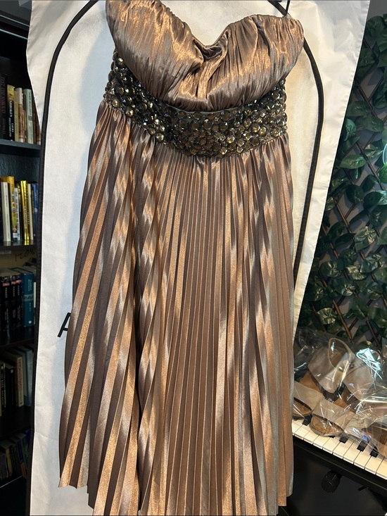 Apart Dresses & Skirts - APART Strapless Metallic Bronze Pleated Evening Dress